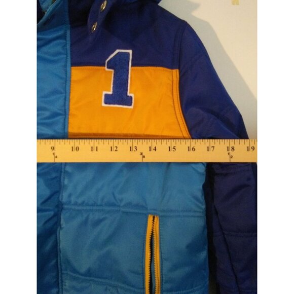 Cat & Jack Boys XL (16) Blue & Yellow Colorblock Hooded winter Puffer Jacket - Picture 3 of 8